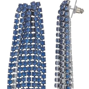 VERA WANG Rocker Chic Gunmetal/Blue Crystal Waterfall Drop Earrings**NEW! - Picture 1 of 3