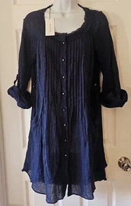 Rebecca Taylor Long Sleeve Button Down Easy Breezy Dress Sailor Navy Size 4 NWT - Picture 1 of 12