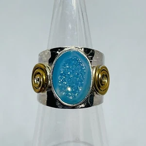 Anillo Banda India Plata Esterlina 925 Azul Druzy Talla 7 Estate - Imagen 1 de 5