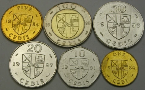 GHANA 1 Cedi / 100 Cedis 1984/1999 - Lot of 6 Coins - UNC * Cover