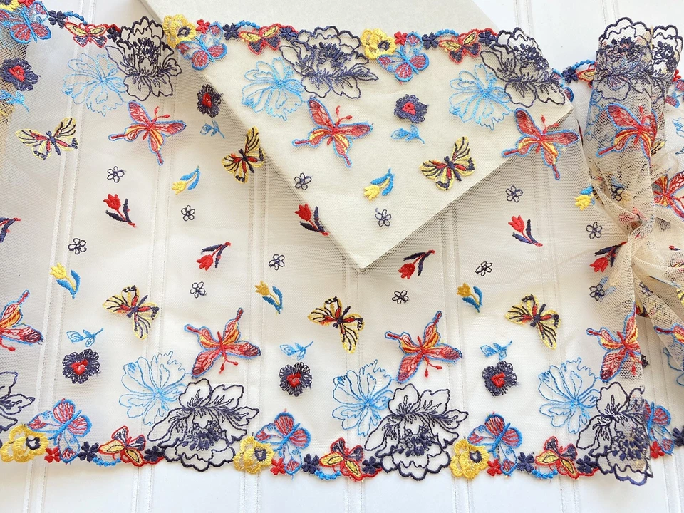 1 Yard Butterfly Embroidery Double-edged Lace Trim for Sewing/Crafts/9" Wide - Image 1 of 4