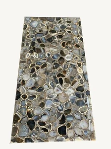 Rectangle Marble Light Gray Agate Coffee Table Top Resin Outdoor table for Hotel - Picture 1 of 5