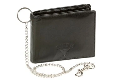 LEAS Biker Geldbeutel Portemonnaie Portmonee Chrom Kette BIKER in Echt-Leder schwarz