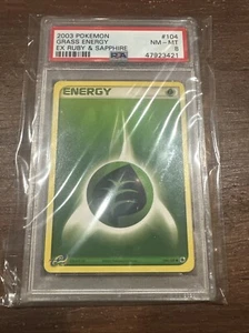 2003 Pokemon Grass Energy EX Ruby & Sapphire Card #104 PSA 8 - Picture 1 of 2
