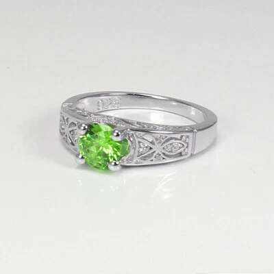 Natural Peridot Ring Sterling Silver 925 with Diamonds / Round-Shaped - Image 1 of 3