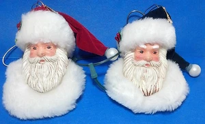 Par de adornos navideños vintage de cabezas de Santa Claus que se aligeran. - Imagen 1 de 5
