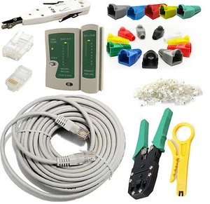 50 m RJ45 Cat5e Ethernet Netzwerkkabel Tester Schneider Crimper Punch Down Tool Kit - Bild 1 von 12