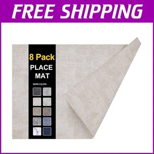 Chic Beige Faux Leather Placemats for Indoor/Outdoor - Set of 8, Easy to Care - Picture 1 of 8
