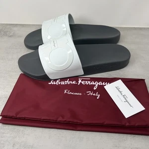 Salvatore Ferragamo Groove 2 Slide Sandals White & Black New with Box size - Picture 1 of 10