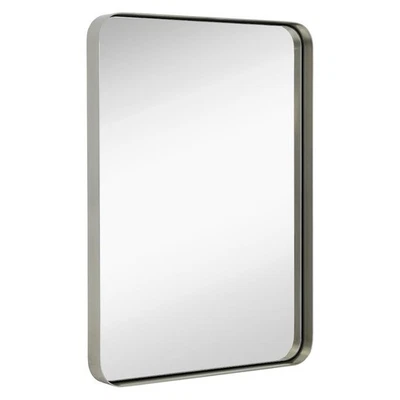 22x30 inch Metal Silver Frame Bathroom Mirror - Brushed Steel Rectangular Rou... - Image 1 of 4