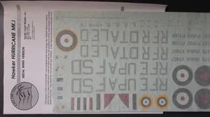 Pacific Coast Model 1/32nd Scale Hurricane Mk I - Decals from Kit No. 32012 - Picture 1 of 1