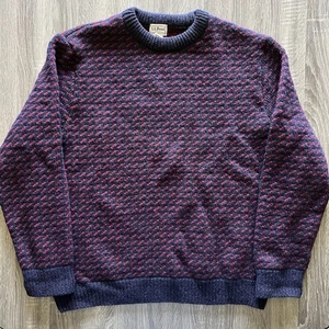 LL Bean Mens Wool Birds Eye Wool Norwegian Fisherman Sweater Size XL Blue Red - Picture 1 of 9