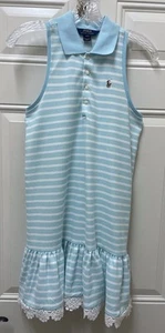 NWT Girl’s Polo Ralph Lauren Blue/White Stripe Sleeveless Dress Size L - Picture 1 of 4