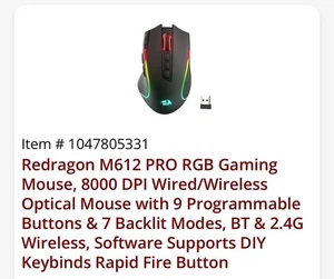 Redragon M612 PRO RBG Gaming Mouse - Picture 1 of 6