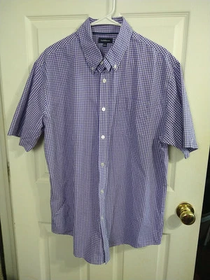 Camisa Croft&Barrow Para Hombre L Púrpura Blanca Cuadros Cuello Botón Manga Foto 1 de 4