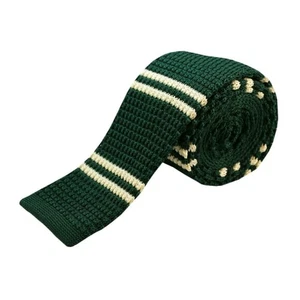 Men's Green And Cream Stripe Knit 2.5 Inch Wide And 58 Inch Long Necktie - Picture 1 of 3