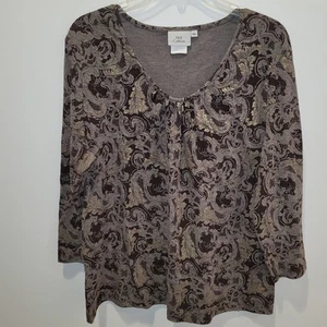Hot Cotton Women's XL Brown w/Gold Threads Print 3/4 Sleeve Top - Bild 1 von 4