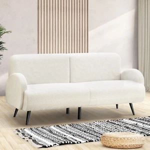 Oikiture Boucle Sofa Luxury 3 Seater Couch Fleece Chair Office Lounge White - Picture 1 of 8