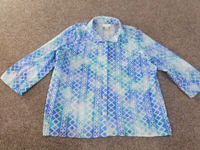 Alfred Dunner Top Grande Azul Geométrico Cordones Mujer Botones Informal Poliéster Foto 1 de 4