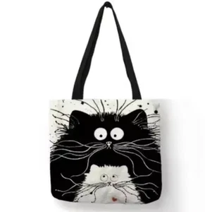 Cat Print Canvas Tote, Portable, Durable & Eco-Friendly Linen Bag - Picture 1 of 5