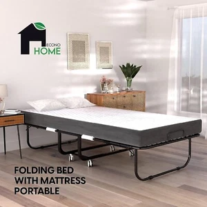 EconoHome Folding Bed Frame 75x31 Cot Size with 5in Memory Foam Mattress - Picture 1 of 6