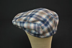 VTG Pendleton Wool Newsboy Driving Cap Hat Medium M Blue Tan Plaid Check 3222s - Bild 1 von 5