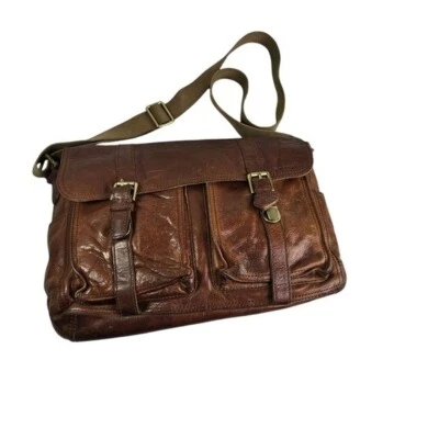 Vtg y2k Fossil brown leather large messenger bag - Image 1 of 4
