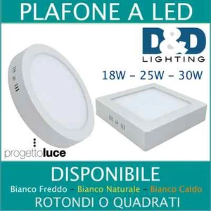 PLAFONIERA LED SOFFITTO 12W 18W 24W PANNELLO LAMPADA ESTERNO 220V TONDA QUADRAT - Foto 1 di 1