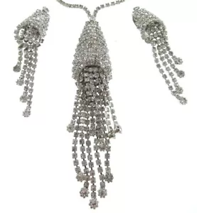 Conjunto Pendientes Collar Flecos Vintage Estrás Champiñón Calamar Flecos Color Plata - Imagen 1 de 4
