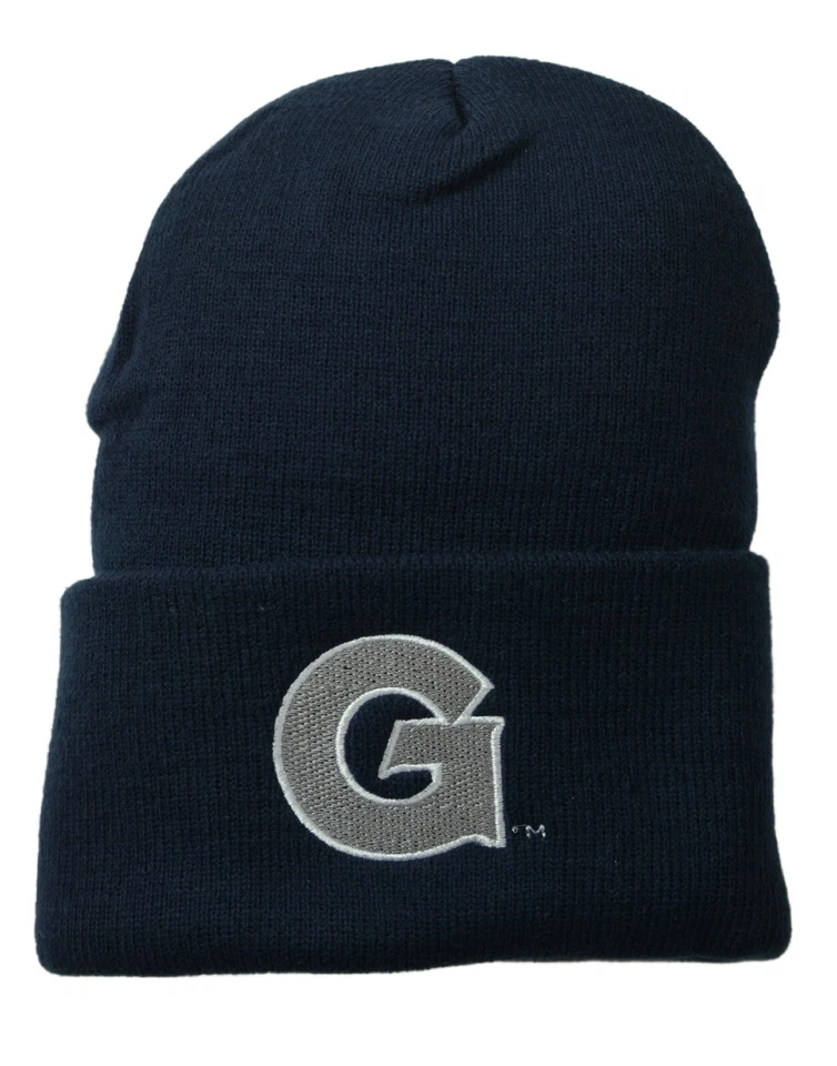 Georgetown Hoyas Equipo NCAA Logo Puños Tejido Azul Marino Gorro Invierno Sombrero Foto 1 de 2