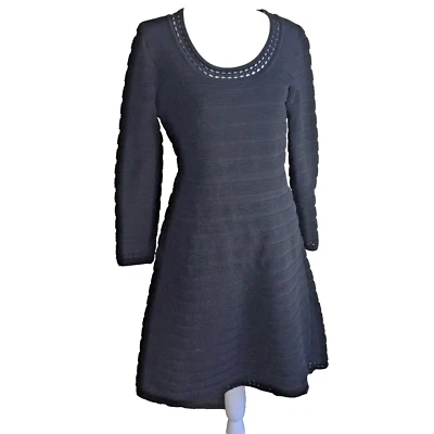KARL LAGERFELD PARIS Fit & Flare Black Dress Open Lace Detail Large - Image 1 of 4