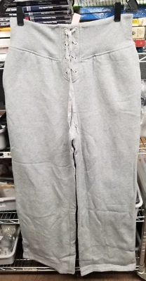 Cotton High-Rise Fleece Wide-Leg Lace-Up Lounge Pants Sz L/Long - Grey 11220719 - Image 1 of 4
