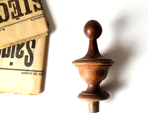 Wood turned newel post finial topper 4" - Antique French architectural salvage Cover