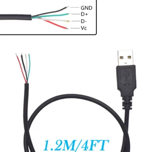 Lote de cable desnudo coleta 1,2 M/4 pies USB A macho a 4 pines 22 AWG 5V/3A para reparación hágalo usted mismo - Imagen 1 de 8