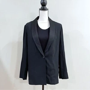 Babaton Single-Button Closure Satin Lapel Black Oversized Blazer, Women XS - Picture 1 of 8