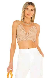 Free People Fp One Adella Bralette Lace Criss Cross Smocked Nude Bra Top XS NEW - Picture 1 of 3