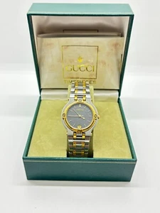 [ Exc+5 w/Box ] GUCCI 9000M Men's Quartz Watch Date Gold Black Used Working - Picture 1 of 14