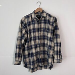 Moose Creek Mens Flannel Shirt Size M Beige Checkered Long Sleeve Button Up