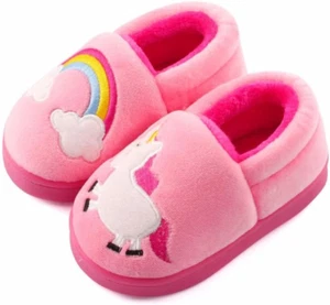 Girls Cute Cartoon Slippers with Memory Foam Kids Plush Warm Winter House Shoes - Picture 1 of 12