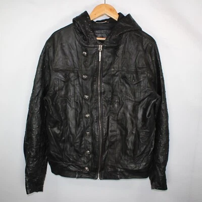 Куртка мужская Philipp Plein кожа с капюшоном M черная колючая с черепом тигра фурнитура на молнии - Изображение 1 из 4