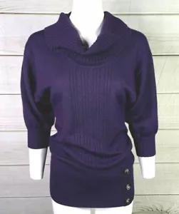 BCX Women's Sweater Purple Funnel Neck Accent Buttons Sz Small Long Sleeve A0104 - Picture 1 of 8