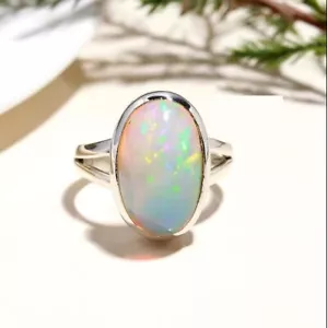 Anillo Cabujón Ópalo Etíope Natural Plata de Ley 925 Joyería Boho Regalos para Mamá - Imagen 1 de 4