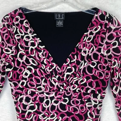 INC Concepts Womens S Y2K 90s Pink Black AOP Babydoll Mesh Top Shirt Romcom - Image 1 of 4