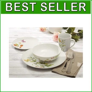 Botanical Butterflies Dinner Set for 4 - Stylish 16-Piece White Dinnerware - Picture 1 of 9