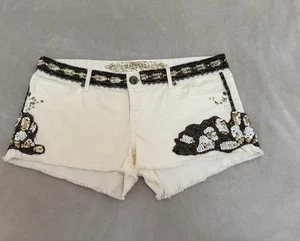 Express weiße Denim Festival kurze Shorts Größe 10 Pailletten Perlen Bogo sexy swifty - Bild 1 von 21