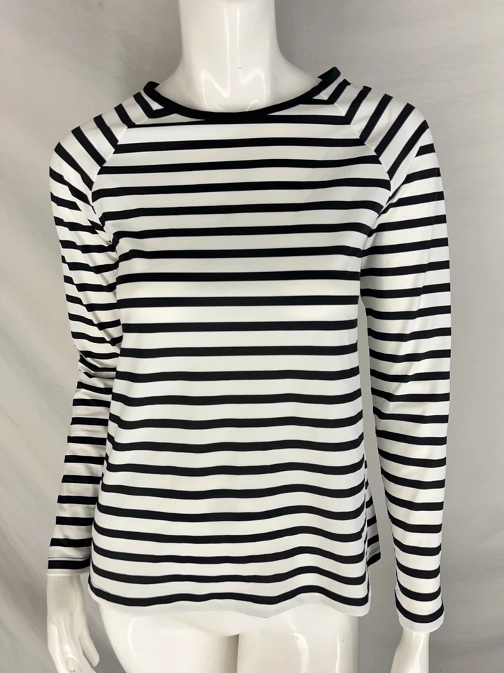 Spanx Striped Swim Shirt Womens Size Small Black White NEW - Imagem 1 de 4