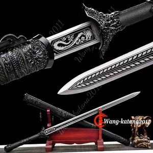 Black Han Dynasty Jian Straight Chinese Sword Double Edge High Manganese Steel - Picture 1 of 10