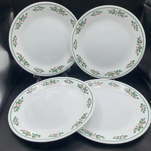 Juego de 4 platos de cena de Navidad Corelle Corning Winter Holly banda verde 10-1/4" - Imagen 1 de 10
