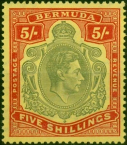 Bermuda 1943 5s Pale Bluish Green & Carmine-Red-Pale Yellow SG118d V.F MNH (6) - Picture 1 of 1