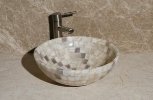 Onyx Mosaic Vessel Sink 16.5 " x 6" tall White & Lavender (SS-WL-018) - Picture 1 of 4